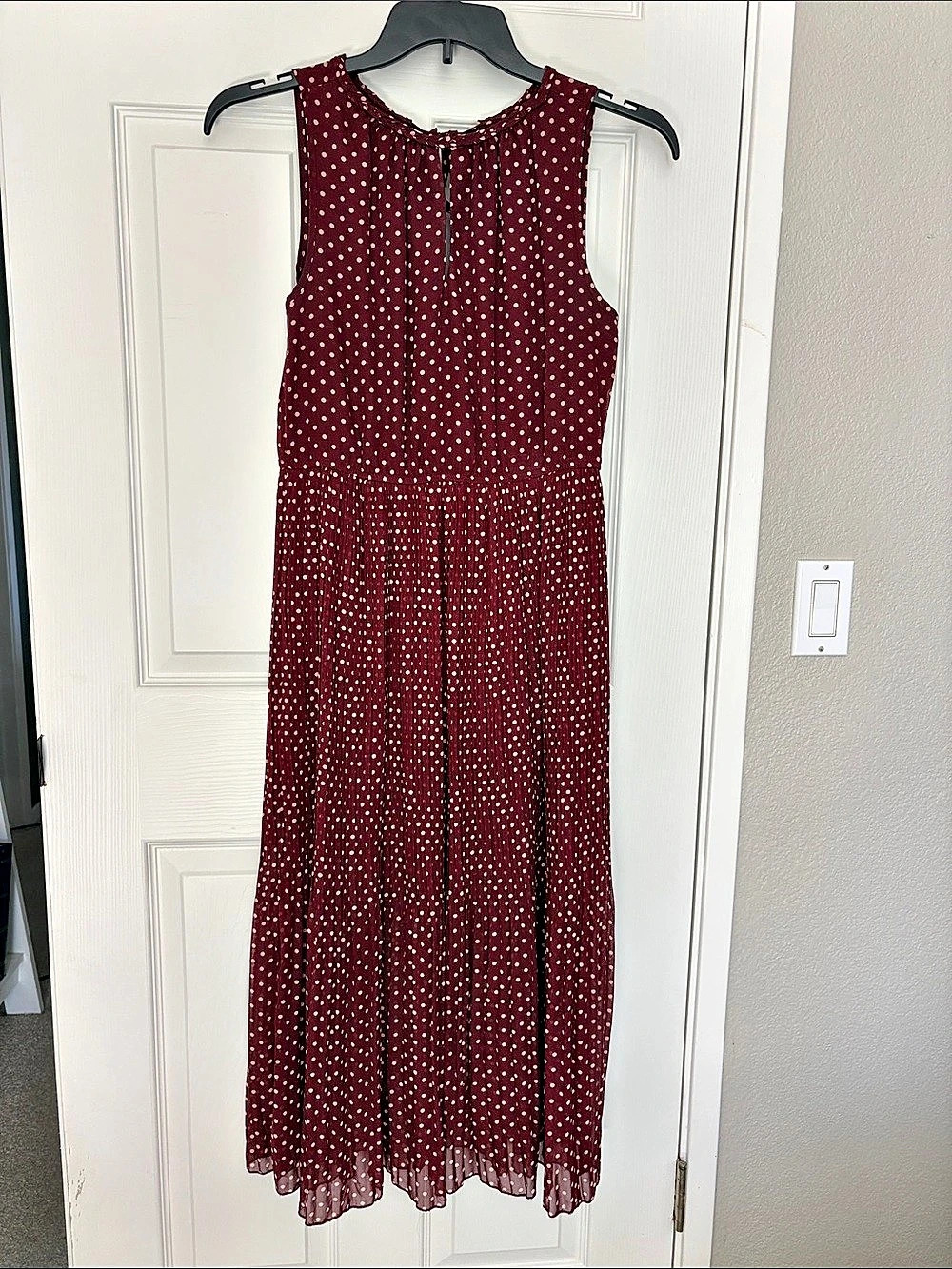 Maison Jules Polka Dot Maxi Dress in Burgundy Size Medium
